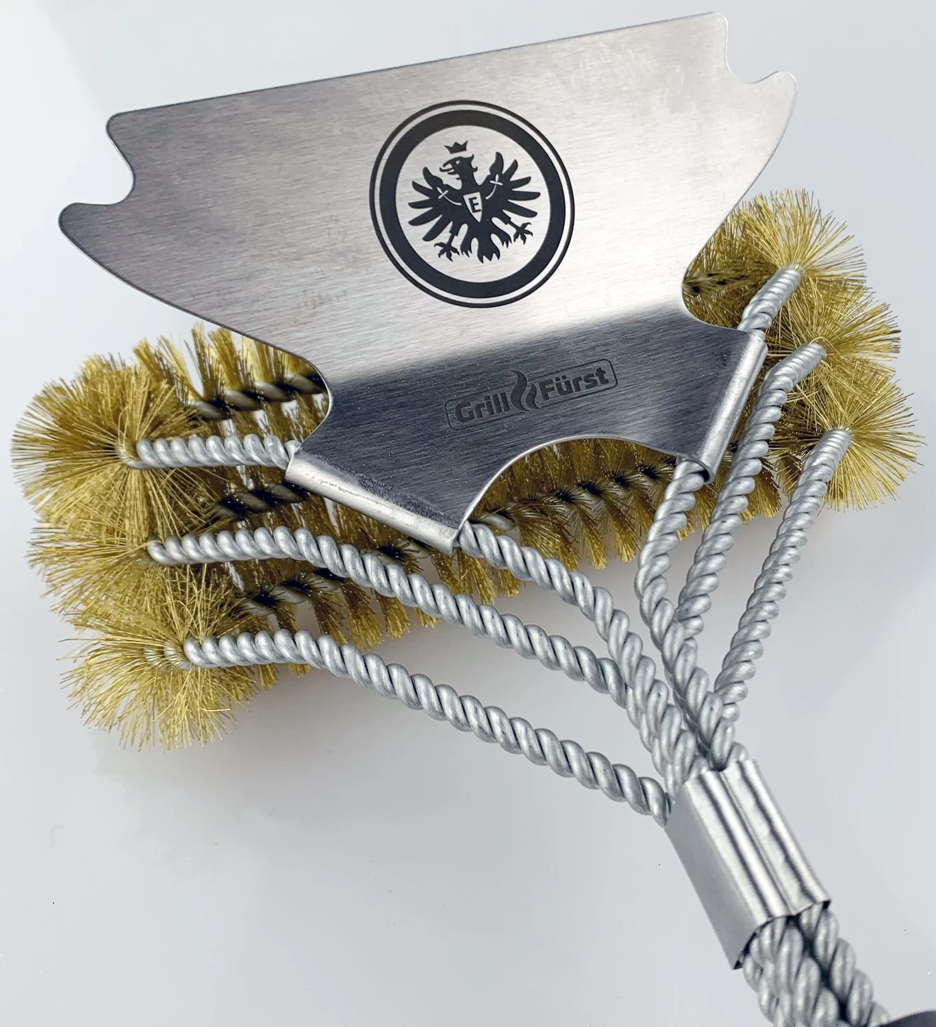 Grillfürst Grillbürste - Eintracht Frankfurt Edition - Messing Für Gusseisen Roste, Mit Breitem 3-fach Bürstenkopf Und Schaber