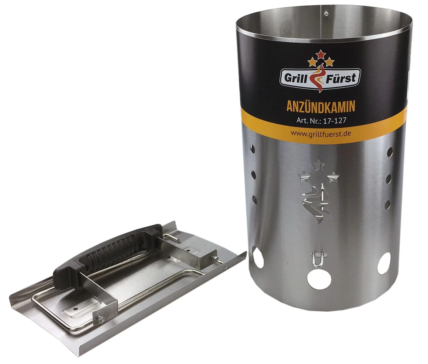 Grillfürst Anzündkamin Premium Edelstahl, Durchmesser 19 Cm, Höhe 30,5 Cm, Mit Sicherheitsgriff – Bild 4