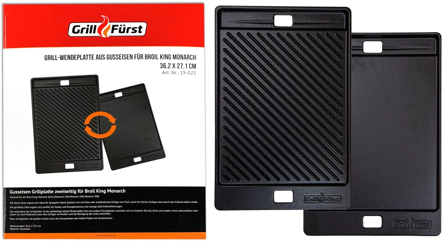 Grillfürst Grillplatte Gusseisen Für Monarch / Royal 36,2 X 27,1 Cm