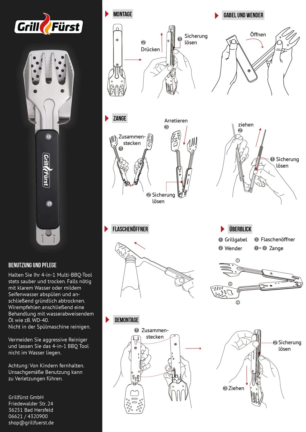 Grillfürst BBQ - Multitool - 4in1 Grillbesteck - Grillgadget – Bild 10
