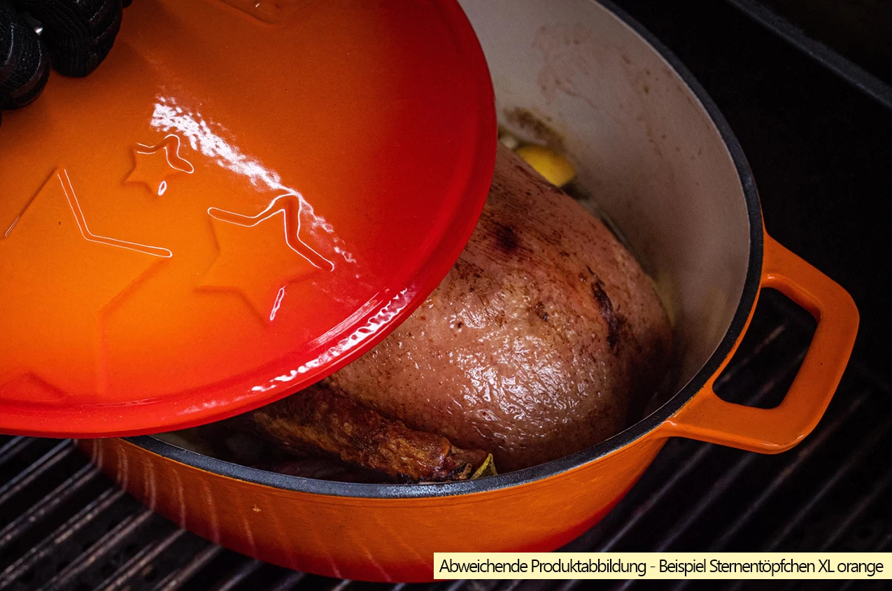 Grillfürst Dutch Oven Sternentöpfchen / Gusseisen Bräter - Emailliert - XL - Rot – Bild 6