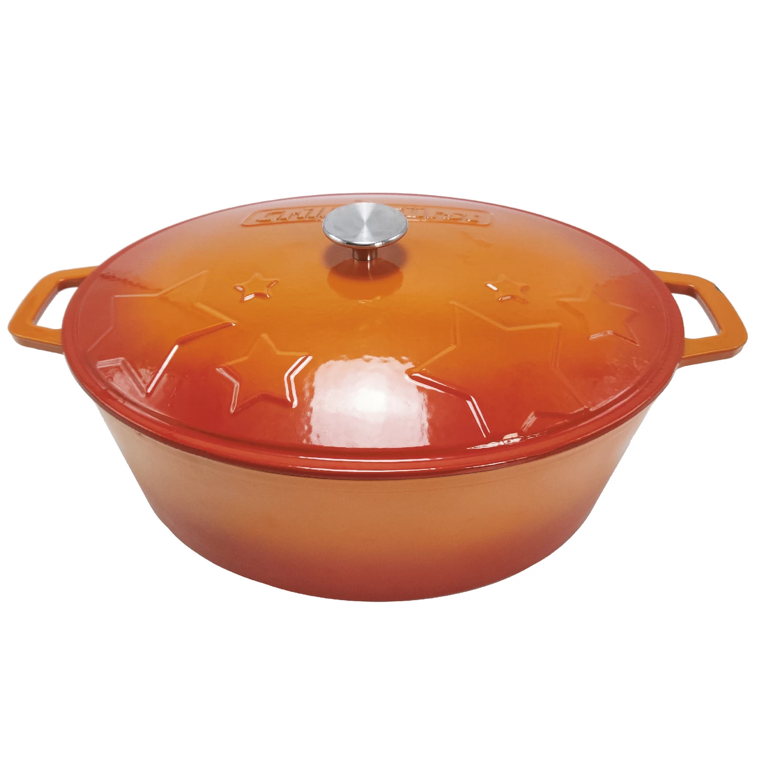 Grillfürst Dutch Oven Sternentöpfchen / Gusseisen Bräter - Emailliert - XL - Orange
